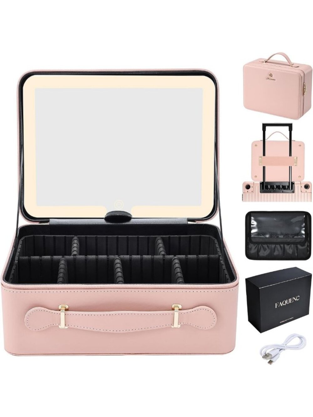 LED Lighted Makeup Case - 11.4" Travel Cosmetic Organizer with Adjustable